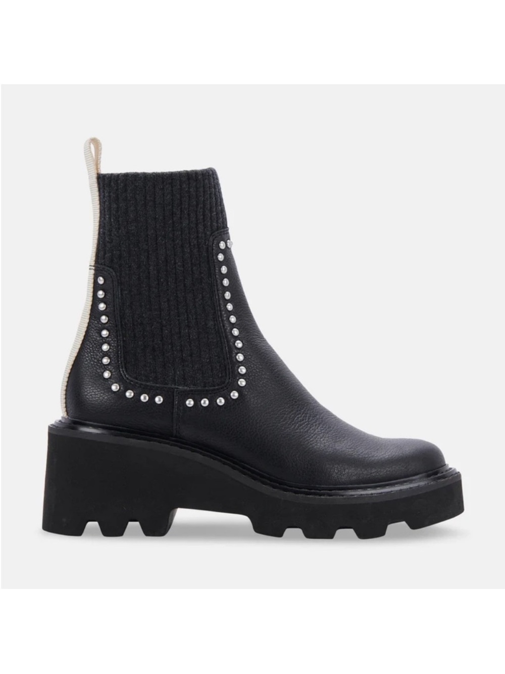Dolce Vita Stud H2O Boots Black Leather and Knit Chelsea Studded Boot NWT 7.5